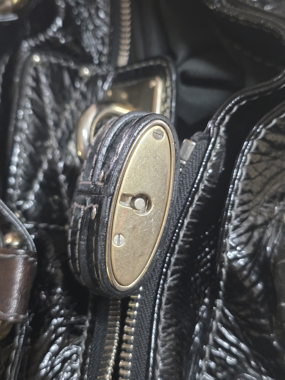 Chloe Black Patent Leather Satchel with Gold Hardware - Picture 11 of 16